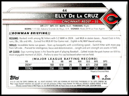 2025 Bowman #44 Elly De La Cruz Cincinnati Reds