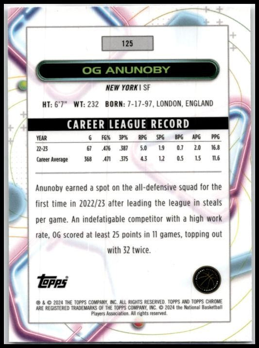 2023-24 Topps Chrome Cosmic #125 OG Anunoby New York Knicks