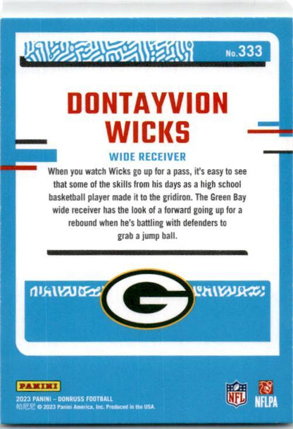 2023 Donruss #333 Dontayvion Wicks Rookie Green Bay Packers