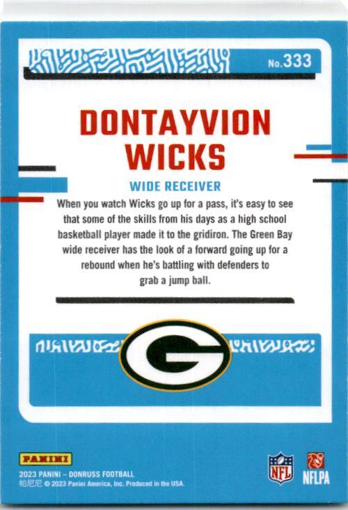 2023 Donruss #333 Dontayvion Wicks Rookie Green Bay Packers