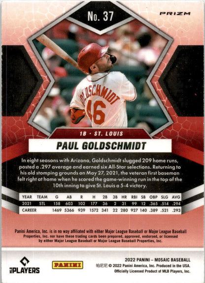 2022 Panini Mosaic: Reactive Blue Mosaic #37 Paul Goldschmidt St. Louis Cardinal