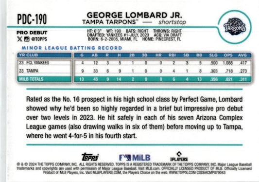 2024 Topps Pro Debut Chrome #PD-190 George Lombard Jr. Tampa Tarpons