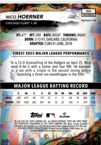 2024 Finest #160 Nico Hoerner Chicago Cubs