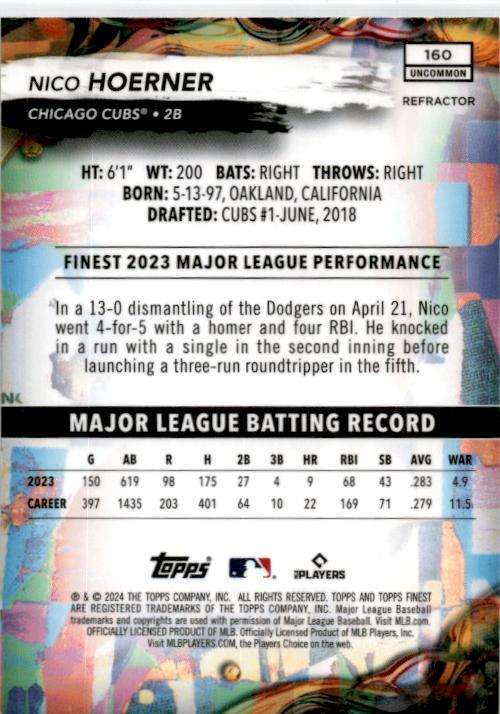 2024 Finest #160 Nico Hoerner Chicago Cubs