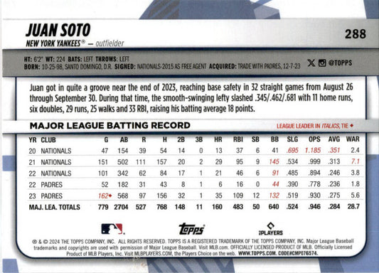 2024 Topps Big League Red Foil #288 Juan Soto New York Yankees