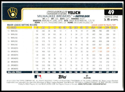 2025 Topps #49 Christian Yelich Milwaukee Brewers