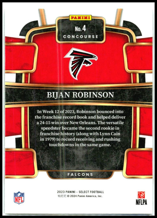 2023 Panini Select #4 Bijan Robinson Rookie Atlanta Falcons