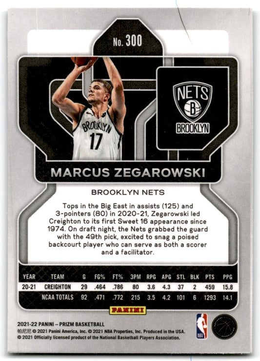 2021-22 Panini Prizm Marcus Zegarowski Rookie Brooklyn Nets #300
