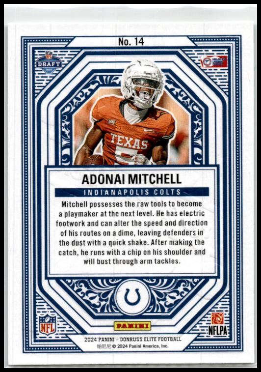 2024 Donruss Elite Rookie On Deck #14 Adonai Mitchell Indianapolis Colts