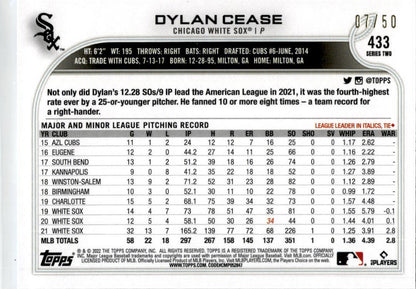 2022 Topps Father's Day Powder Blue #433 Dylan Cease #/50 Chicago White Sox