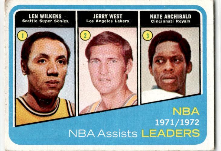 1972-73 Topps #176 NBA Assists Leaders (Wilkens / West / Archibald)
