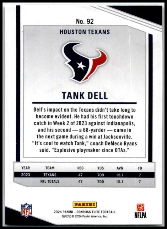 2024 Donruss Elite Orange #92 Tank Dell #/399 Houston Texans