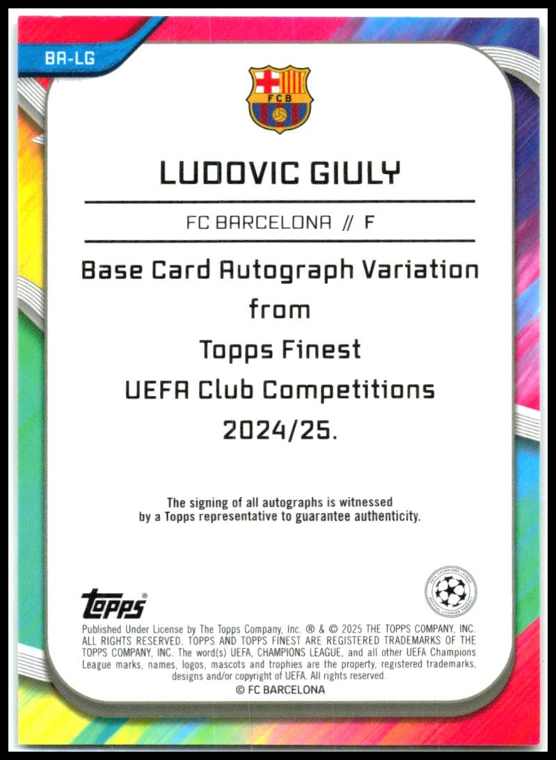 2024-25 Topps Finest UEFA Pink Auto /75 #BA-LG Ludovic Giuly
