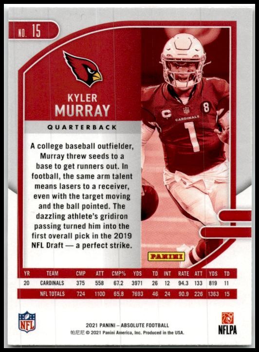 2021 Panini Absolute Green #15 Kyler Murray Arizona Cardinals