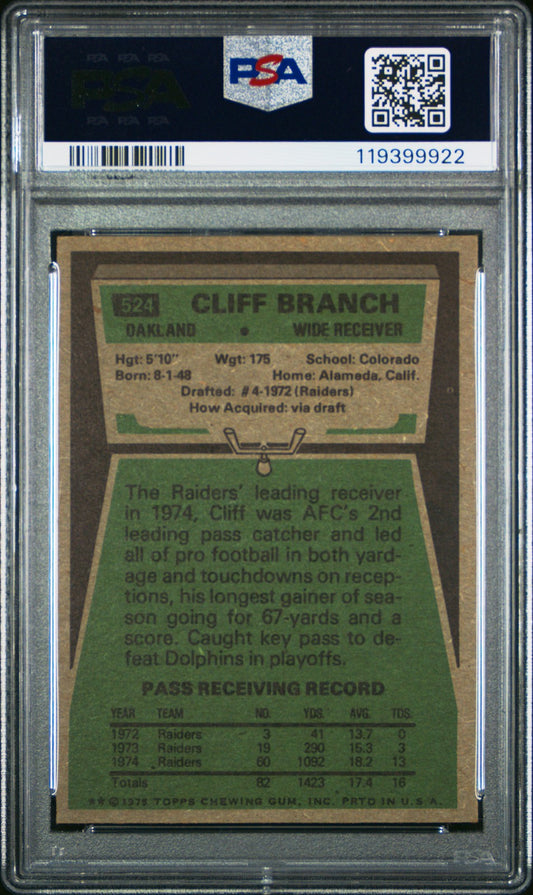 1975 Topps #524 Cliff Branch Oakland Raiders PSA 5