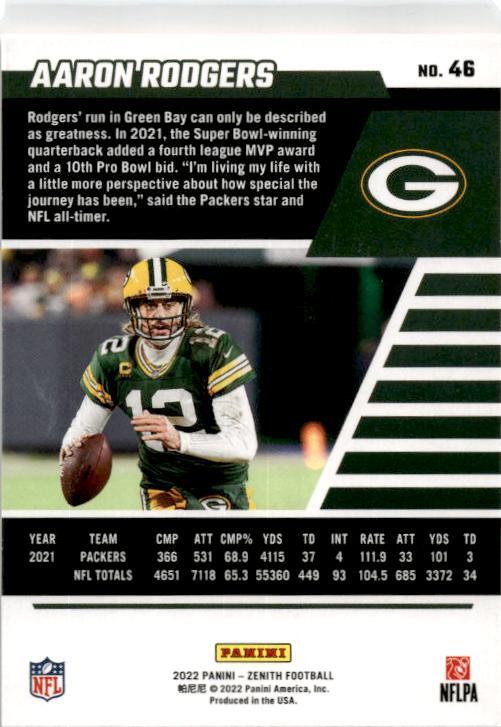2022 Zenith Retail #46 Aaron Rodgers Green Bay Packers