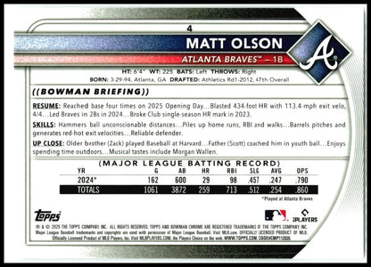 2025 Bowman Chrome #4 Matt Olson Atlanta Braves