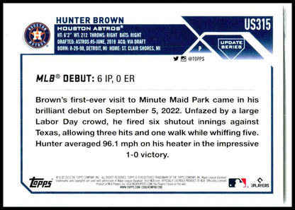 2023 Topps Update #US315 Hunter Brown Houston Astros