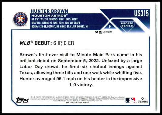 2023 Topps Update #US315 Hunter Brown Houston Astros