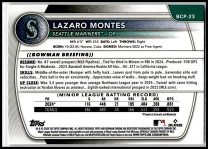 2025 Bowman Chrome #BCP-23 Lazaro Montes Mariners