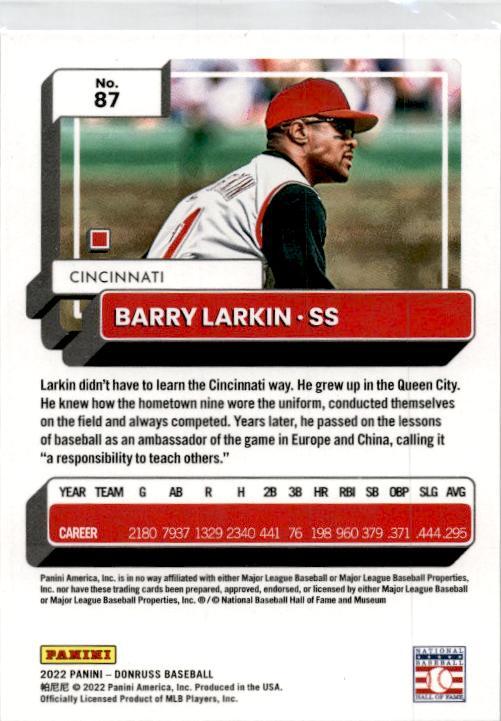 2022 Donruss Holo Purple #87 Barry Larkin Cincinnati Reds