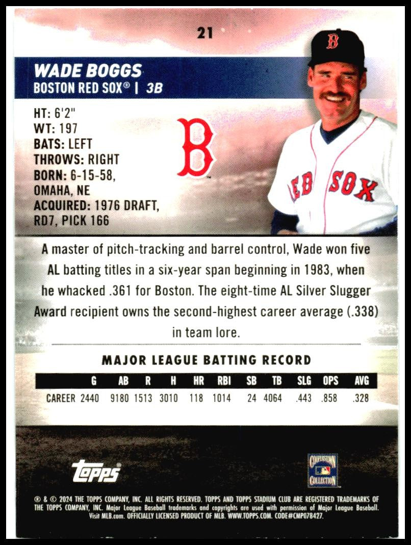2024 Stadium Club #21 Wade Boggs Boston Red Sox