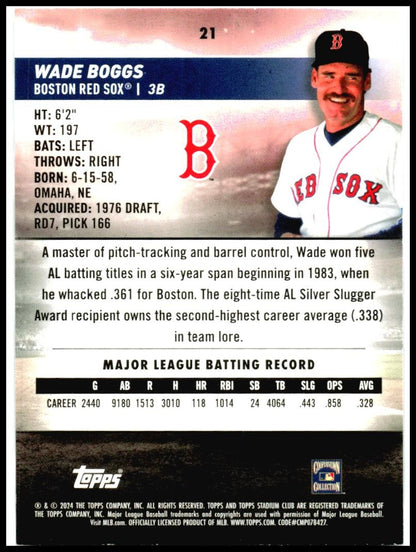 2024 Stadium Club #21 Wade Boggs Boston Red Sox