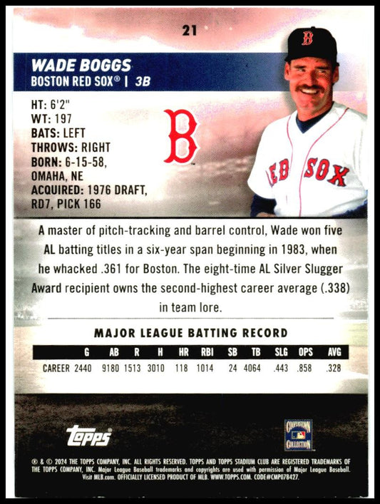 2024 Stadium Club #21 Wade Boggs Boston Red Sox