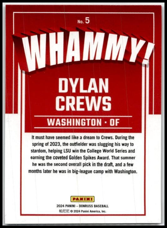 2024 Donruss Whammy! #5 Dylan Crews Washington Nationals