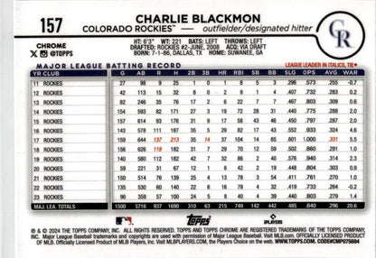2024 Topps Raywave Refractor #431 Charlie Blackmon Colorado Rockies