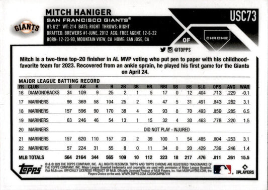 2023 Topps Update Pink #US108 Mitch Haniger San Francisco Giants