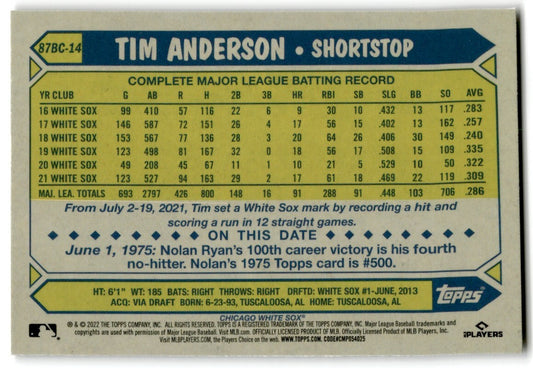 2022 Topps Chrome 1987 Baseball Tim Anderson Chicago White Sox #87BC-14
