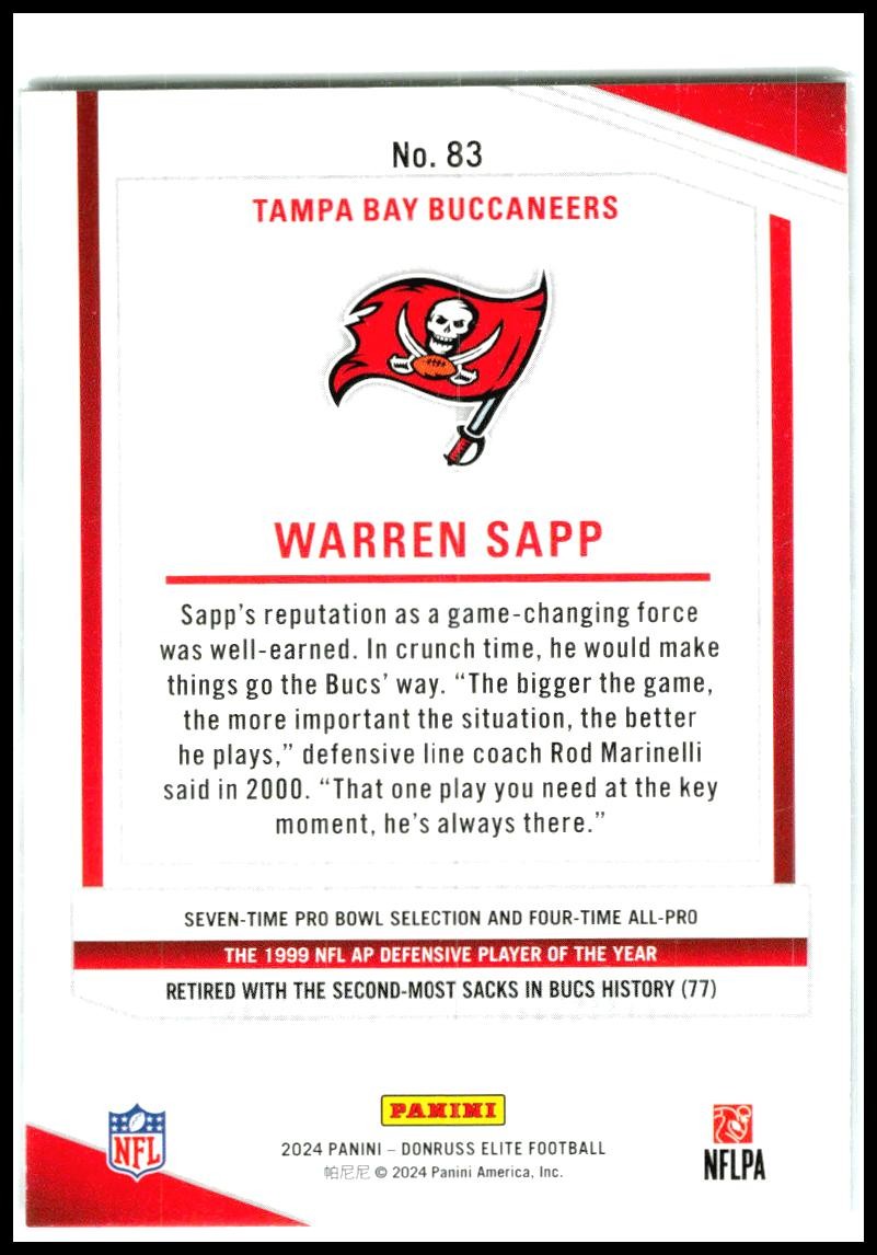 2024 Donruss Elite Razzle Dazzle #83 Warren Sapp Tampa Bay Buccaneers