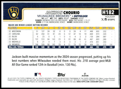 2025 Topps Holiday #H182b Jackson Chourio Milwaukee Brewers
