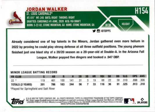 2023 Topps Holiday #H154 Jordan Walker Rookie St. Louis Cardinals