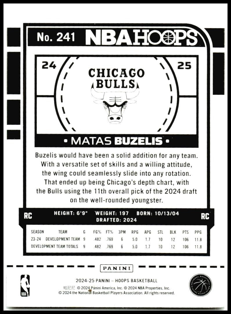 2024-25 Hoops #241 Matas Buzelis Rookie Chicago Bulls