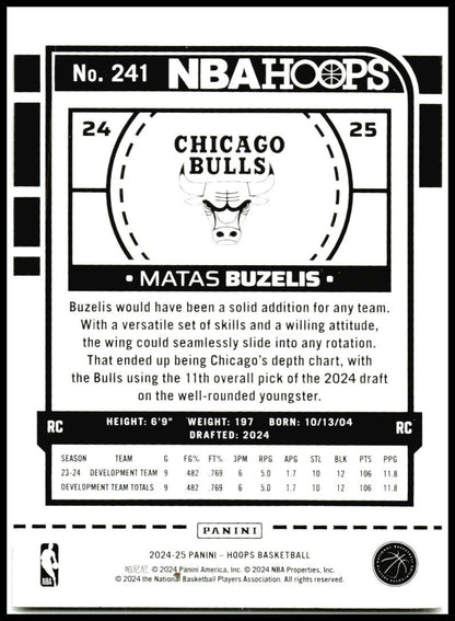 2024-25 Hoops #241 Matas Buzelis Rookie Chicago Bulls
