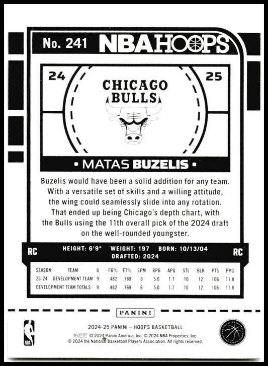 2024-25 Hoops #241 Matas Buzelis Rookie Chicago Bulls