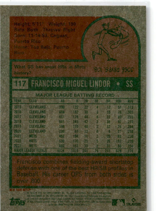 2024 Topps Heritage Chrome Purple Refractor #117 Francisco Lindor New York Mets