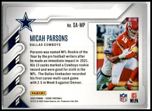 2022 Score Sack Attack #SA-MP Micah Parsons Dallas Cowboys