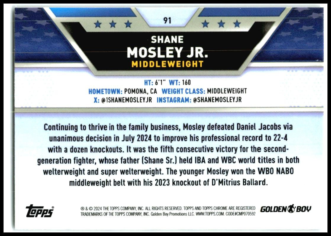 2024 Topps Chrome Bronze Refractor #91 Shane Mosley Jr. #/225