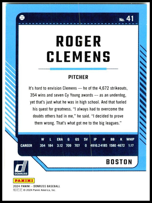 2024 Donruss On Fire #41 Roger Clemens #/75 Boston Red Sox