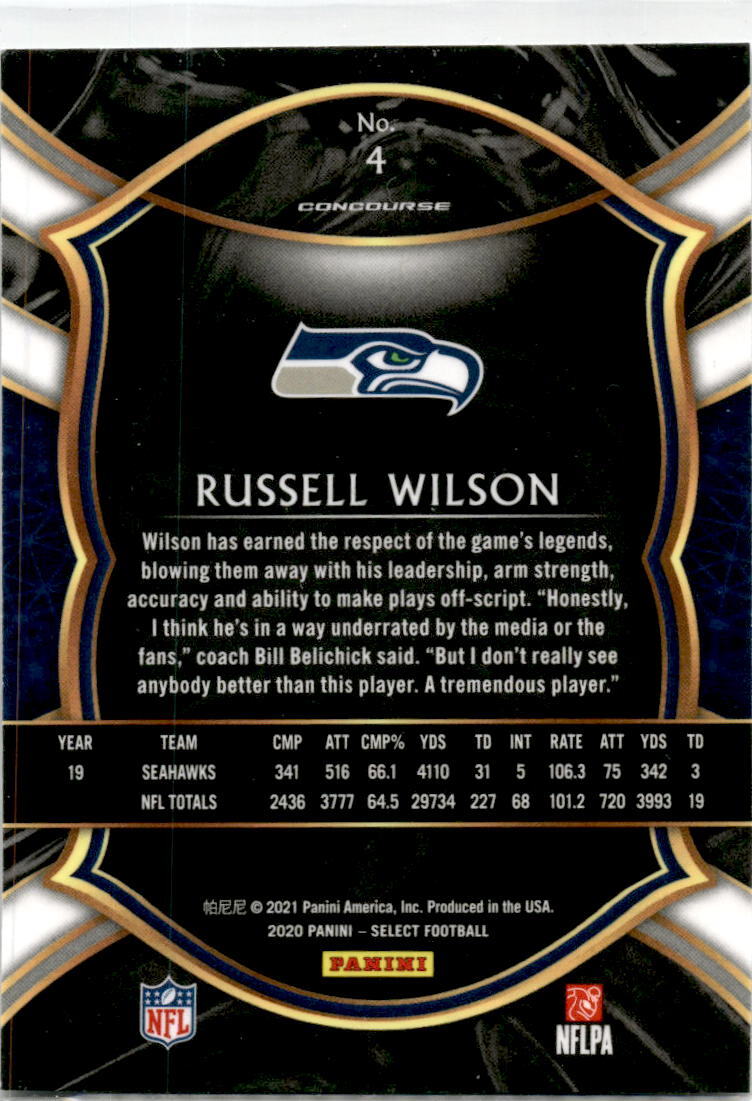 2020 Panini Select #4 Russell Wilson Seattle Seahawks