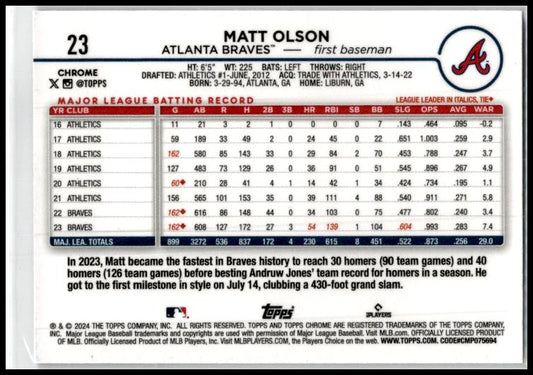2024 Topps Chrome #23 Matt Olson Atlanta Braves
