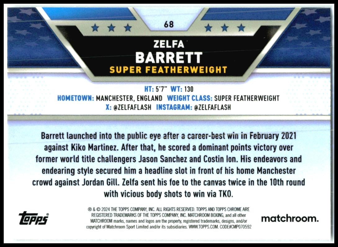 2024 Topps Chrome Boxing #68 Zelfa Barrett