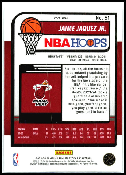 2023-24 Hoops Premium Stock Seismic Prizm #51 Jaime Jaquez Jr. Rookie Miami Heat