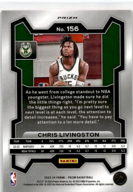 2023-24 Panini Prizm Prizms Orange Ice #156 Chris Livingston Rookie Bucks