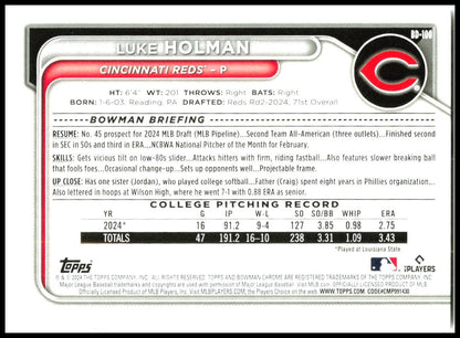2024 Bowman Draft #BD-100 Luke Holman Cincinnati Reds