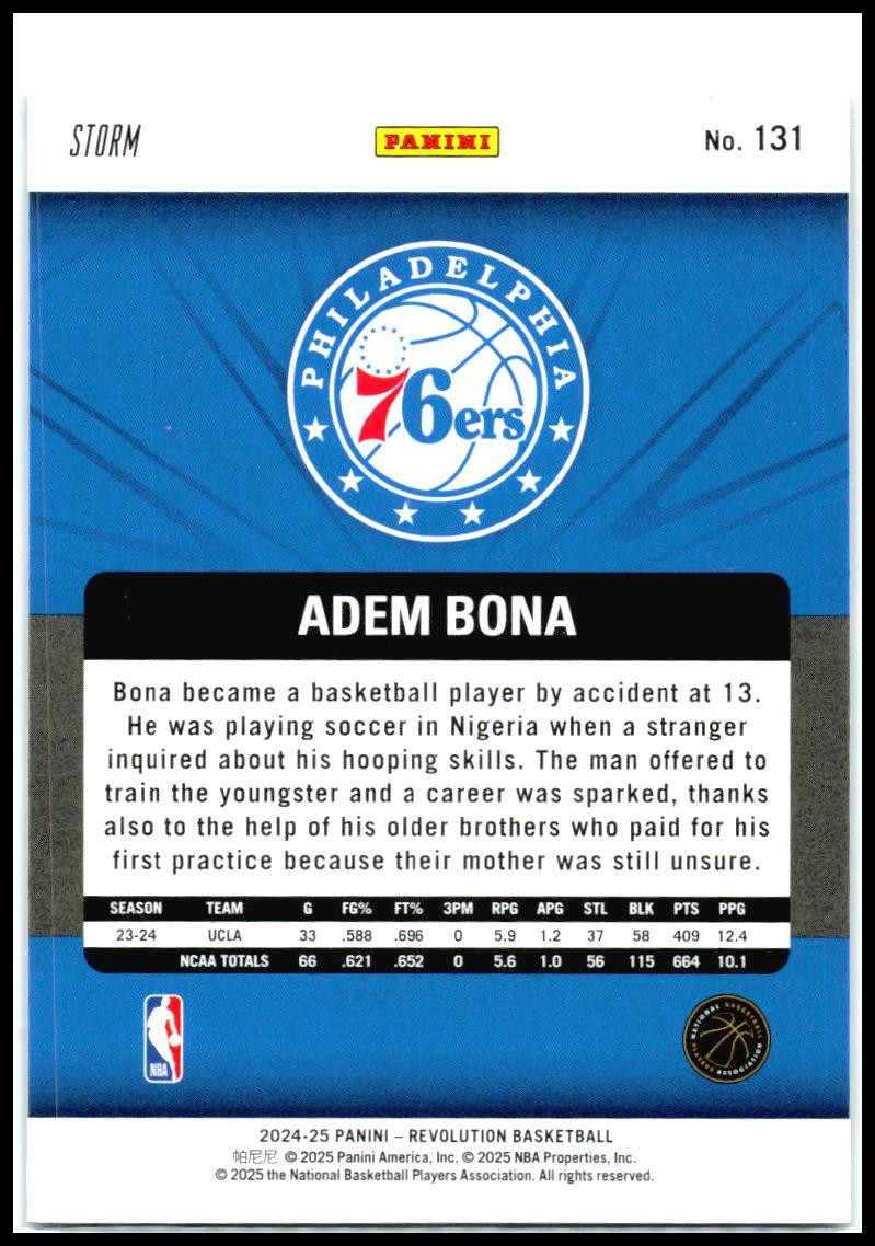 2024-25 Panini Revolution Blue Storm #131 Adem Bona Rookie Philadelphia 76ers