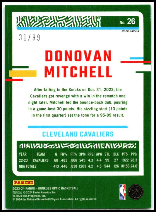 2023-24 Donruss Optic Fast Break Purple #26 Donovan Mitchell Cavaliers